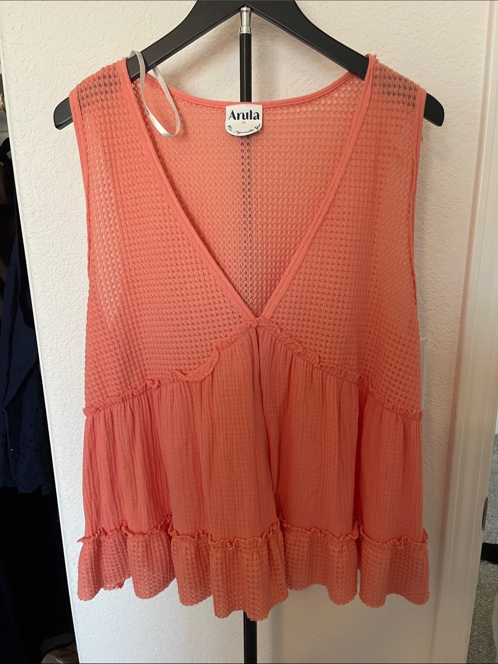 ARULA Coral Knit V-Neck Tiered Peplum Tank